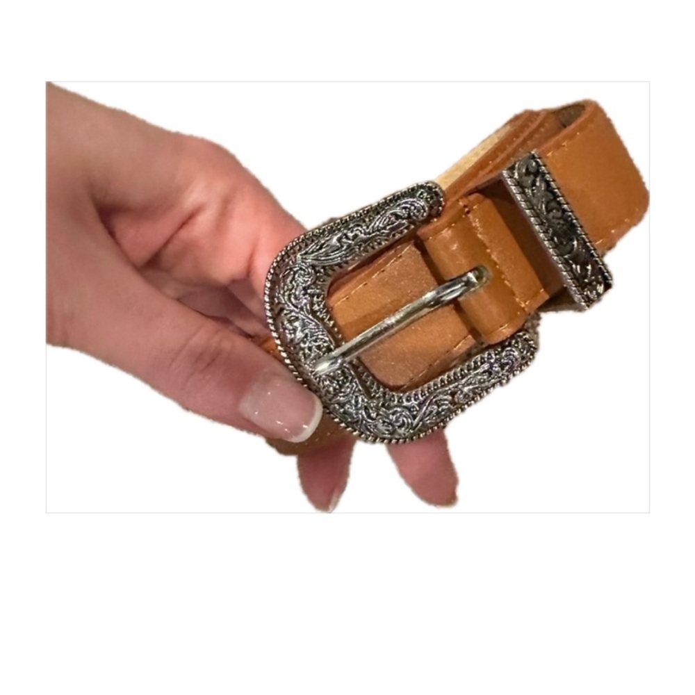 Tan faux Leather Belt with Silver Buckle